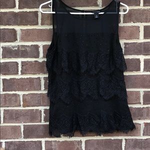 WHBM beaded black Tier layered lace shell …